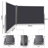237 x 63 Inch Patio Retractable Double Folding Side Awning Screen Divider