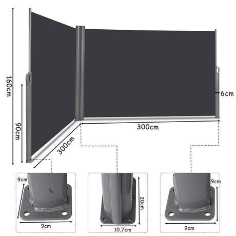 237 x 63 Inch Patio Retractable Double Folding Side Awning Screen Divider