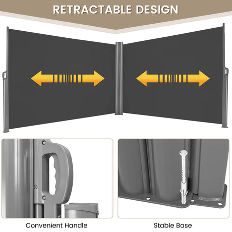 237 x 63 Inch Patio Retractable Double Folding Side Awning Screen Divider