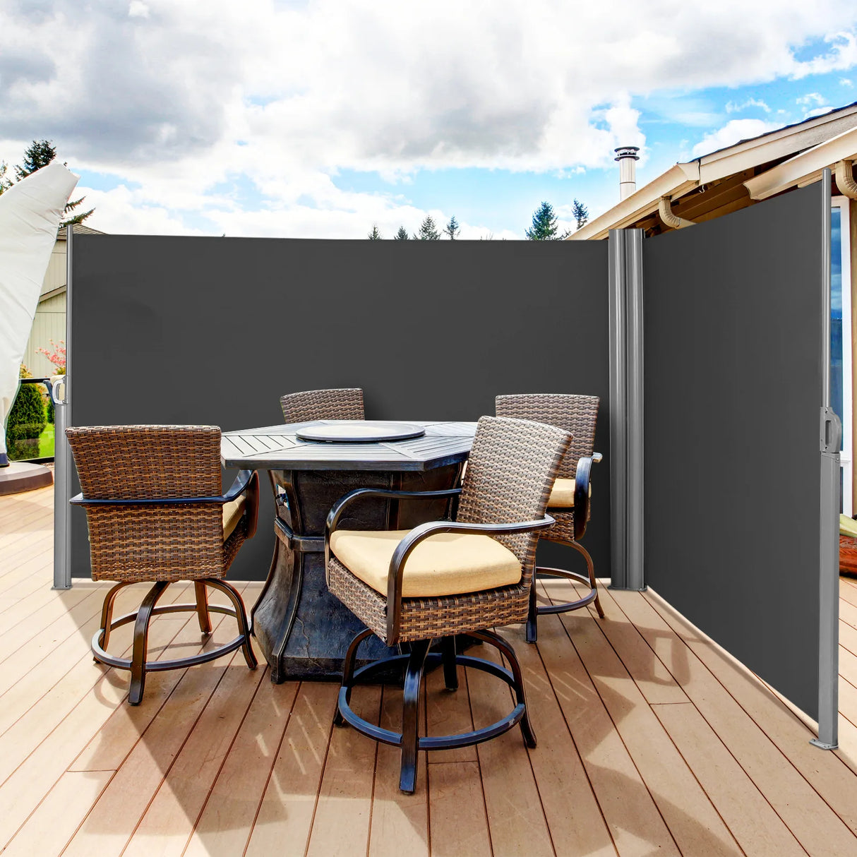 237 x 63 Inch Patio Retractable Double Folding Side Awning Screen Divider