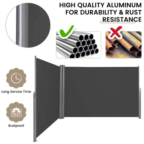 237 x 63 Inch Patio Retractable Double Folding Side Awning Screen Divider
