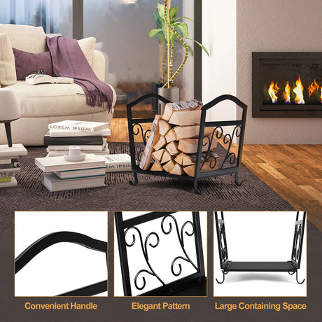 Fireplace Log Holder Wrought Iron Indoor Fire Wood Rack