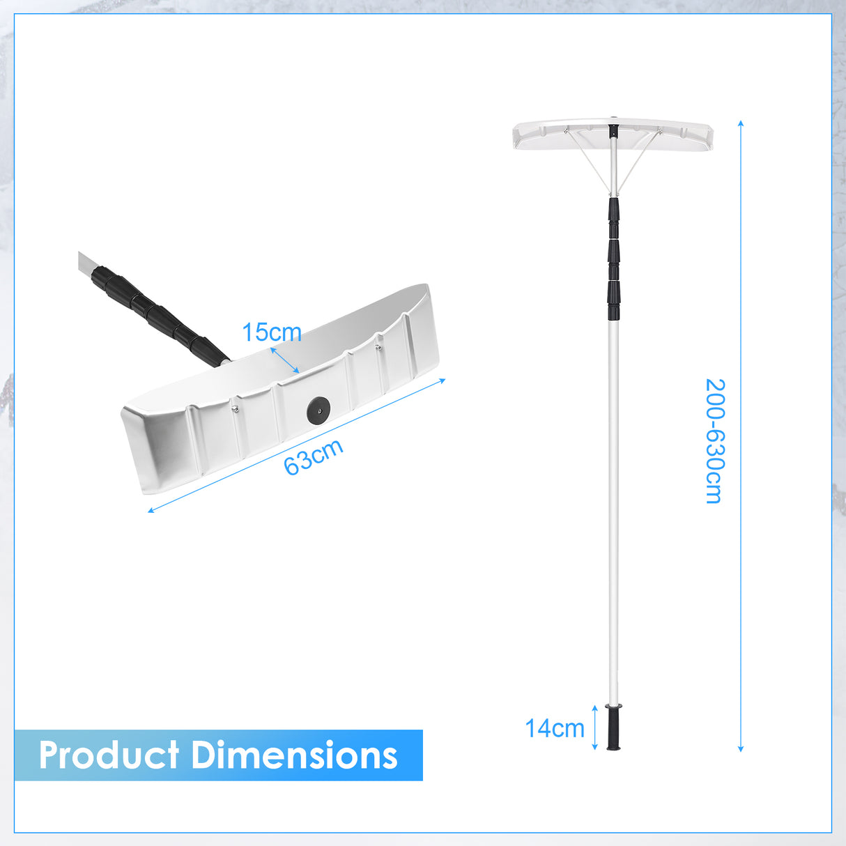 21 Feet Aluminum Large Poly Blade Telescoping Snow Roof Rake