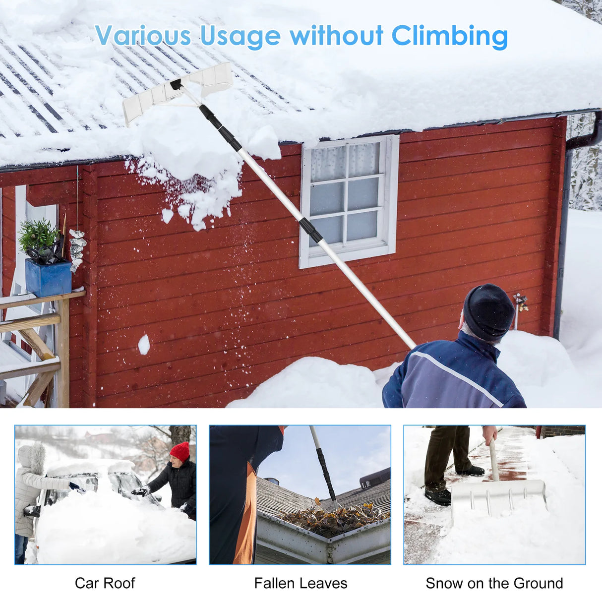 21 Feet Aluminum Large Poly Blade Telescoping Snow Roof Rake