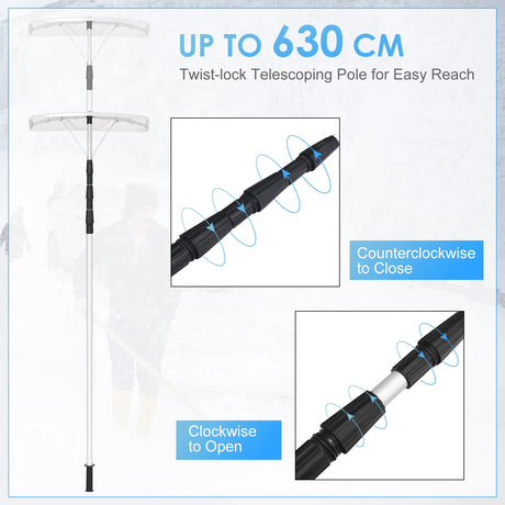 21 Feet Aluminum Large Poly Blade Telescoping Snow Roof Rake