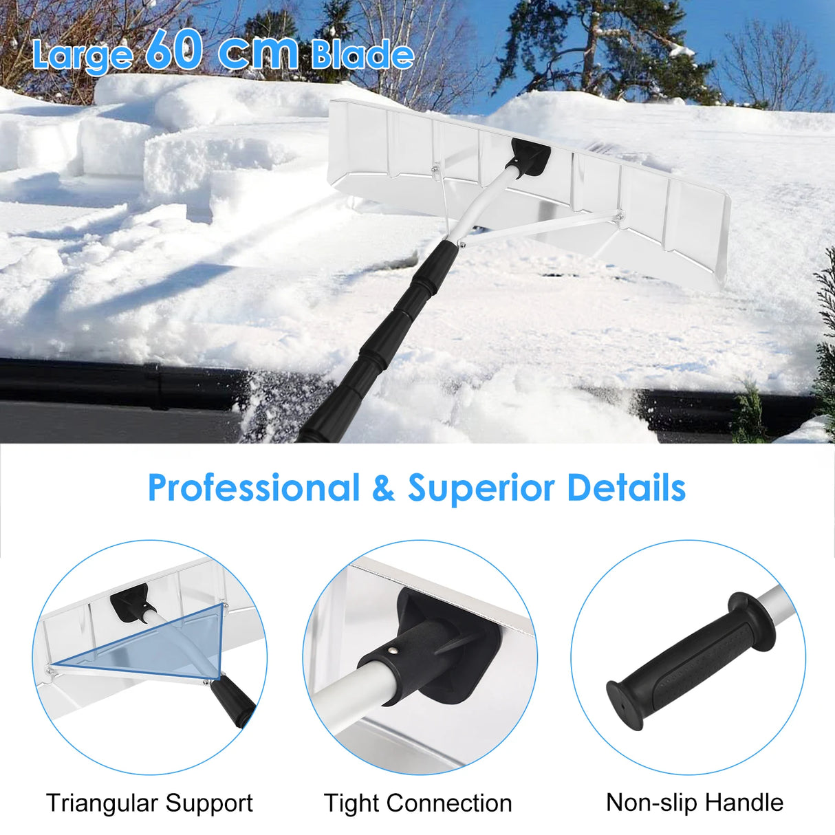 21 Feet Aluminum Large Poly Blade Telescoping Snow Roof Rake