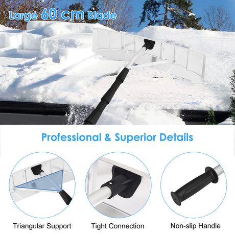 21 Feet Aluminum Large Poly Blade Telescoping Snow Roof Rake