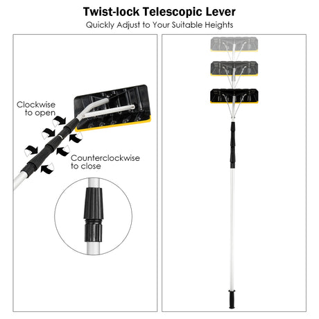 21 Feet Telescoping Snow Roof Rake Aluminum Tube Non-Slip Handle