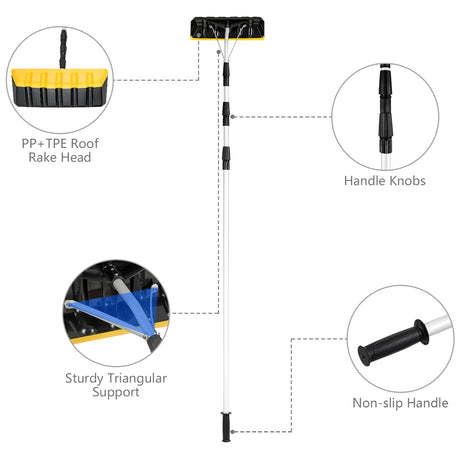 21 Feet Telescoping Snow Roof Rake Aluminum Tube Non-Slip Handle
