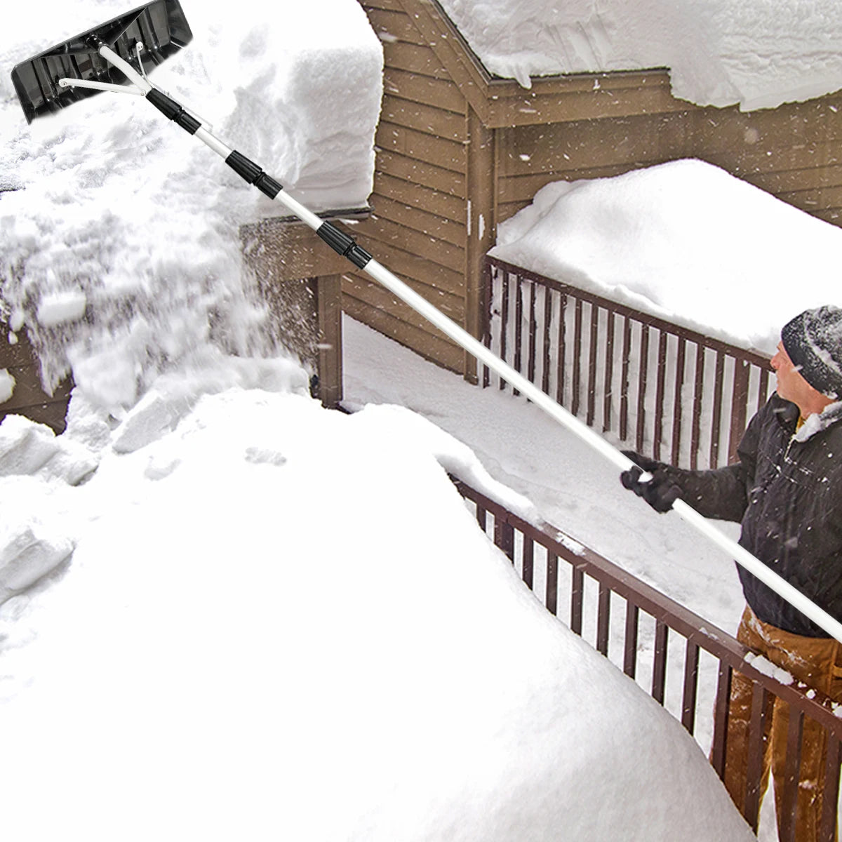 21 Feet Telescoping Snow Roof Rake Aluminum Tube Non-Slip Handle