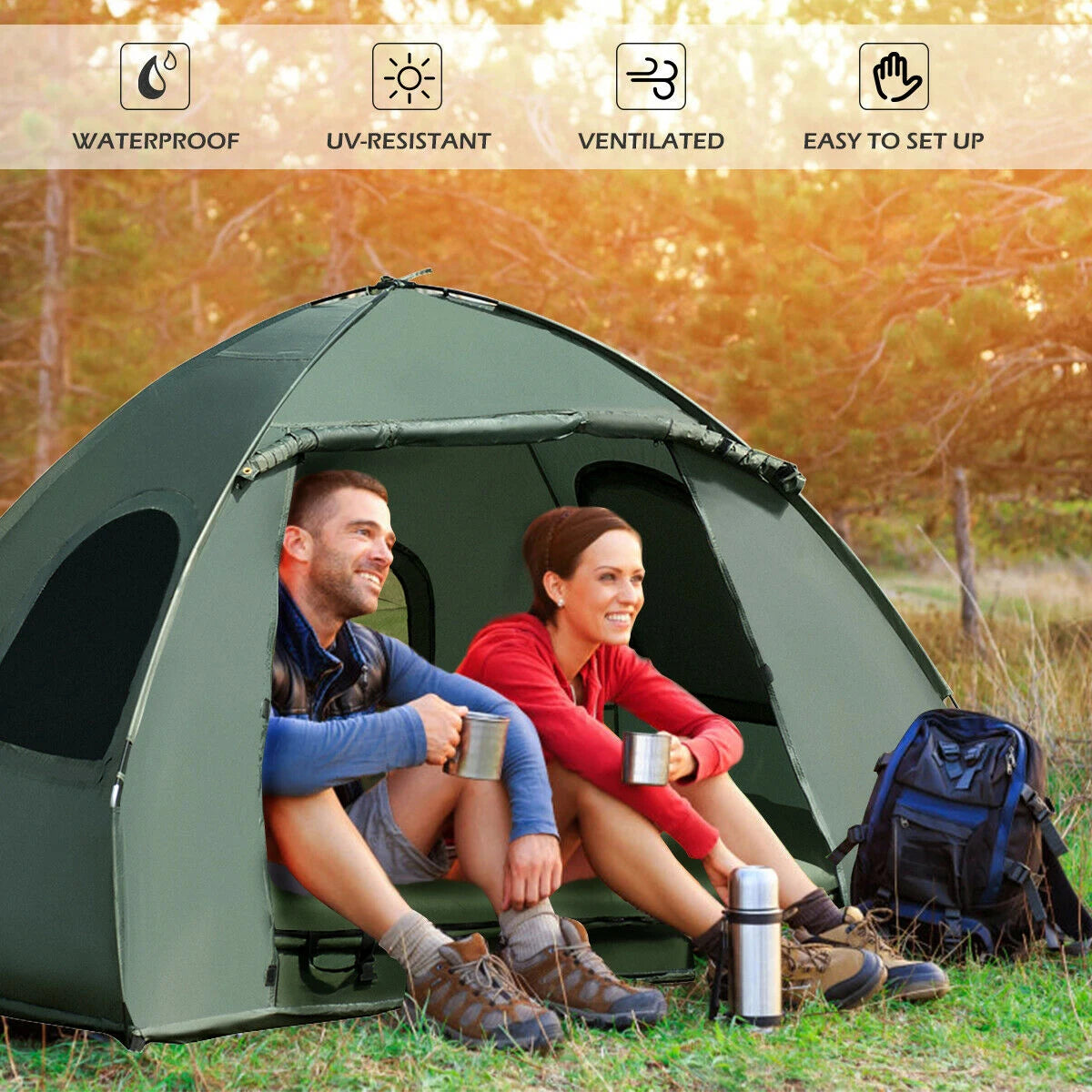 1-Person Tent Cot with Air Mattress and Sleeping Bag-Size 2