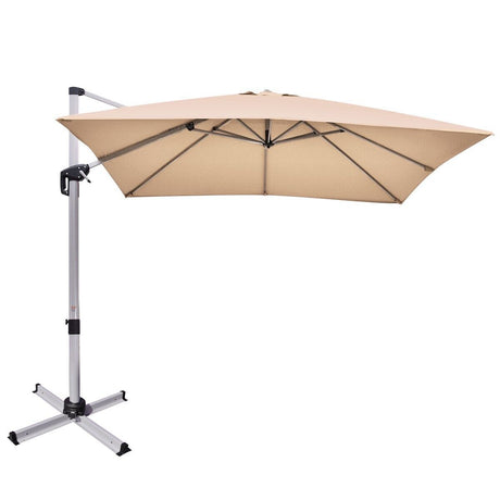 10 ft 360 Degree Tilt Aluminum Square Patio Offset Cantilever Umbrella without Weight Base-Beige