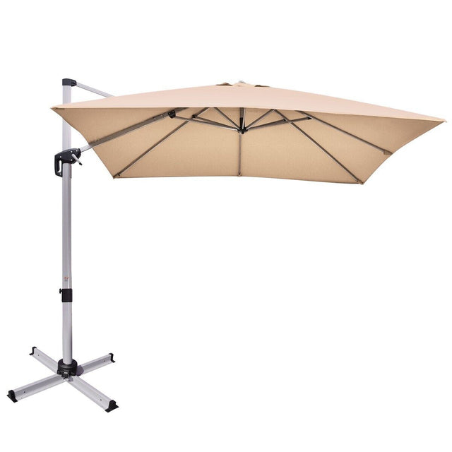10 ft 360 Degree Tilt Aluminum Square Patio Offset Cantilever Umbrella without Weight Base-Beige