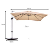 10 ft 360 Degree Tilt Aluminum Square Patio Offset Cantilever Umbrella without Weight Base-Beige