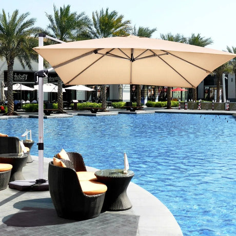 10 ft 360 Degree Tilt Aluminum Square Patio Offset Cantilever Umbrella without Weight Base-Beige