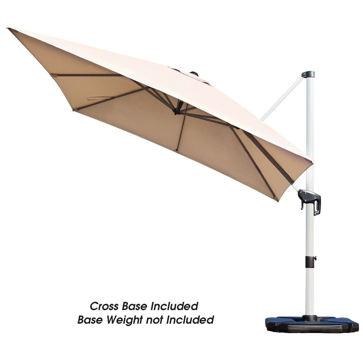 10 ft 360 Degree Tilt Aluminum Square Patio Offset Cantilever Umbrella without Weight Base-Beige