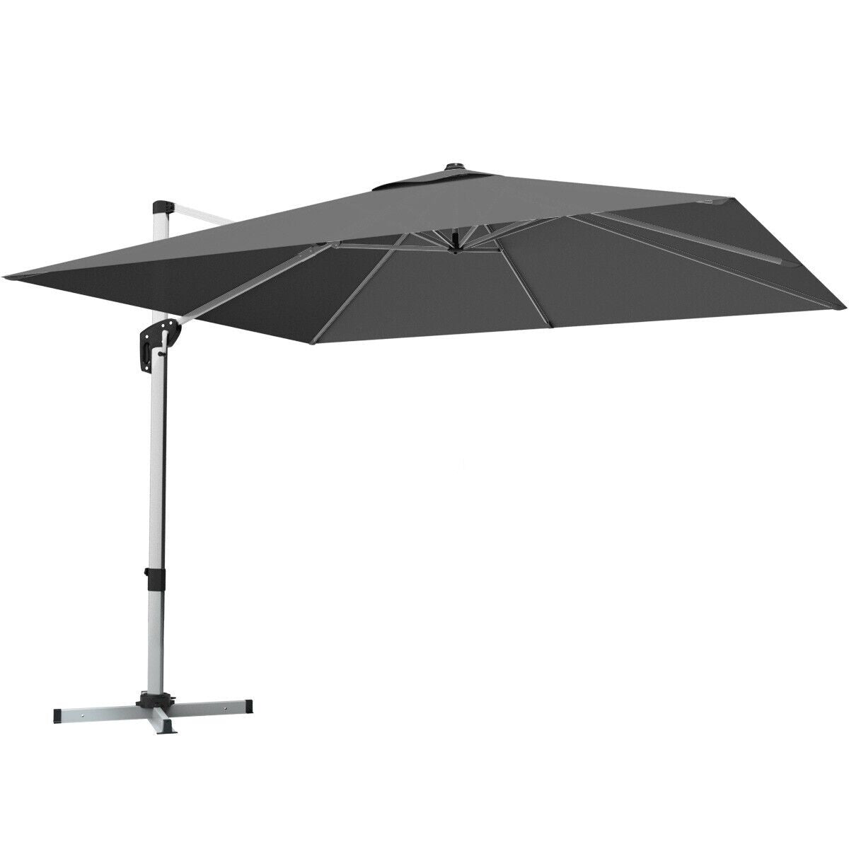 10 Feet 360 Tilt Aluminum Square Patio Umbrella without Weight Base-Gray