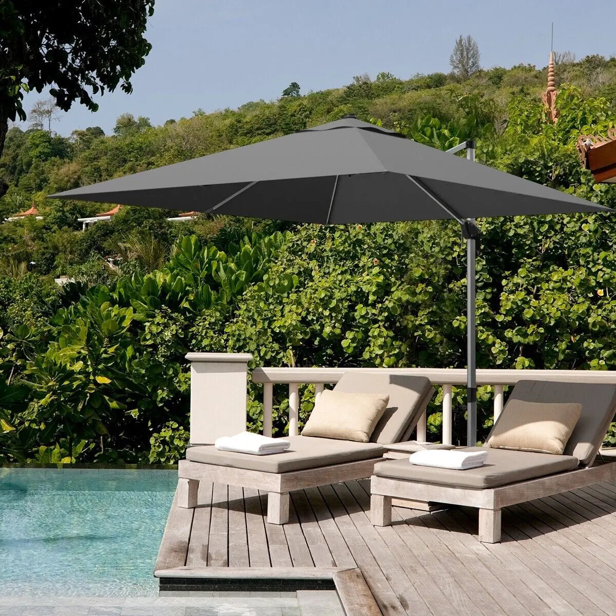 10 Feet 360 Tilt Aluminum Square Patio Umbrella without Weight Base-Gray