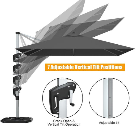 10 Feet 360 Tilt Aluminum Square Patio Umbrella without Weight Base-Gray