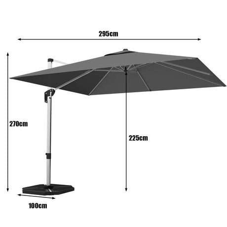 10 Feet 360 Tilt Aluminum Square Patio Umbrella without Weight Base-Gray