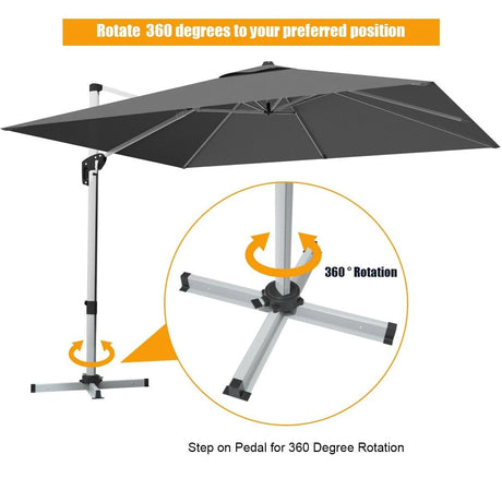 10 Feet 360 Tilt Aluminum Square Patio Umbrella without Weight Base-Gray