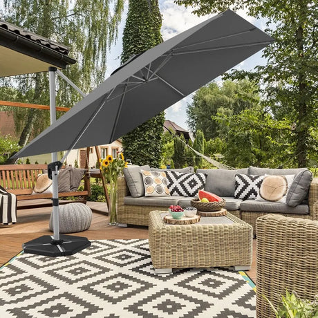 10 Feet 360 Tilt Aluminum Square Patio Umbrella without Weight Base-Gray