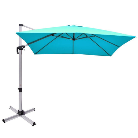 10 ft 360 Degree Tilt Aluminum Square Patio Offset Cantilever Umbrella without Weight Base-Blue