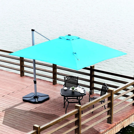 10 ft 360 Degree Tilt Aluminum Square Patio Offset Cantilever Umbrella without Weight Base-Blue
