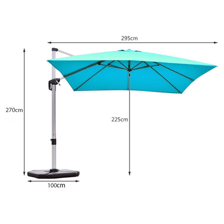 10 ft 360 Degree Tilt Aluminum Square Patio Offset Cantilever Umbrella without Weight Base-Blue