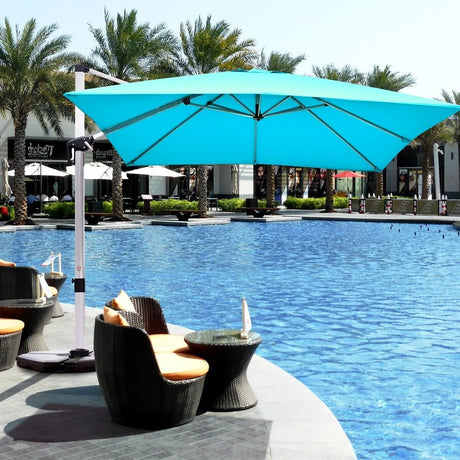 10 ft 360 Degree Tilt Aluminum Square Patio Offset Cantilever Umbrella without Weight Base-Blue
