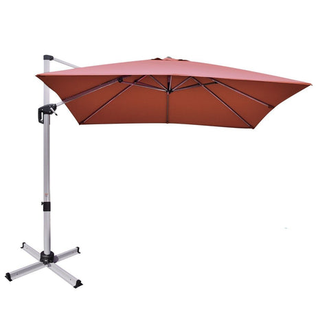 10 ft 360 Degree Tilt Aluminum Square Patio Offset Cantilever Umbrella without Weight Base-Brick red