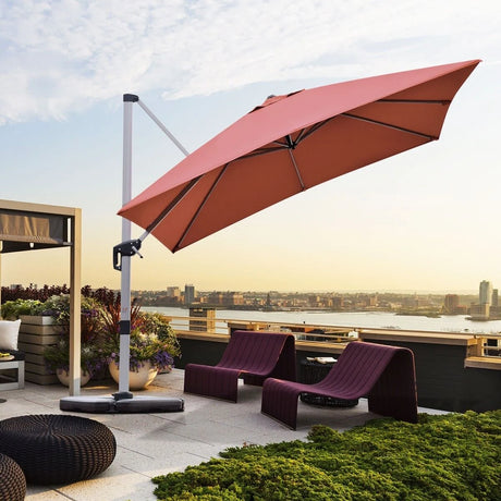 10 ft 360 Degree Tilt Aluminum Square Patio Offset Cantilever Umbrella without Weight Base-Brick red