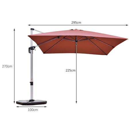 10 ft 360 Degree Tilt Aluminum Square Patio Offset Cantilever Umbrella without Weight Base-Brick red