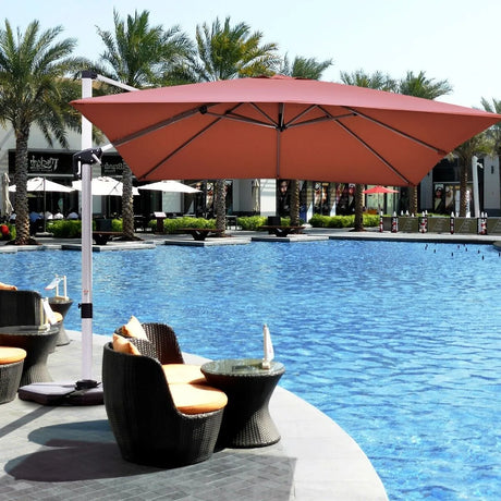 10 ft 360 Degree Tilt Aluminum Square Patio Offset Cantilever Umbrella without Weight Base-Brick red