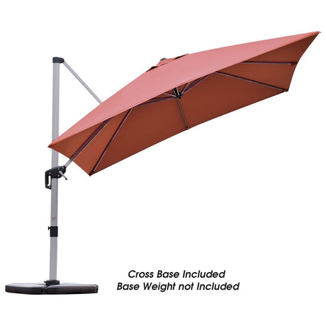 10 ft 360 Degree Tilt Aluminum Square Patio Offset Cantilever Umbrella without Weight Base-Brick red
