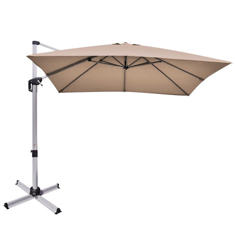 10 ft 360 Degree Tilt Aluminum Square Patio Offset Cantilever Umbrella without Weight Base-Tan