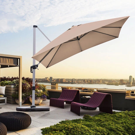 10 ft 360 Degree Tilt Aluminum Square Patio Offset Cantilever Umbrella without Weight Base-Tan