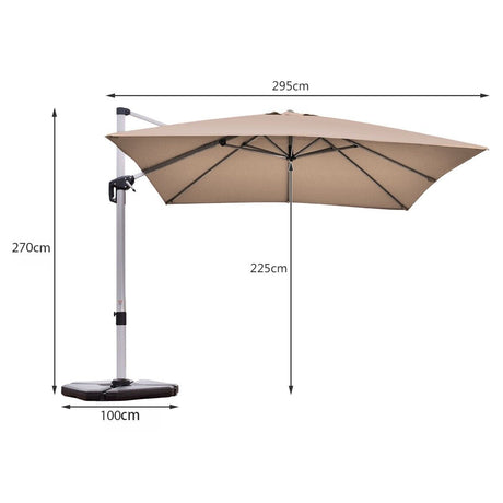 10 ft 360 Degree Tilt Aluminum Square Patio Offset Cantilever Umbrella without Weight Base-Tan