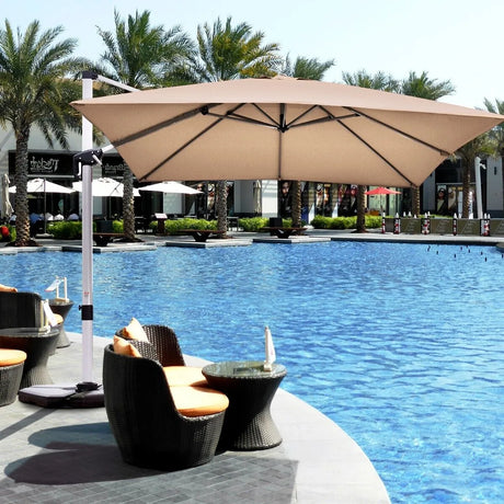 10 ft 360 Degree Tilt Aluminum Square Patio Offset Cantilever Umbrella without Weight Base-Tan