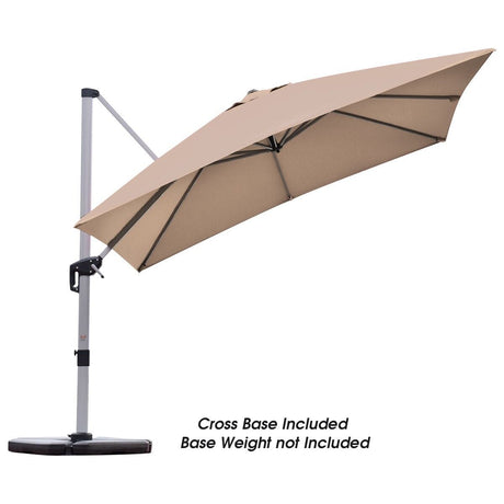 10 ft 360 Degree Tilt Aluminum Square Patio Offset Cantilever Umbrella without Weight Base-Tan