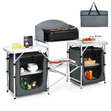 Folding Camping Table with Storage Organizer-Gray