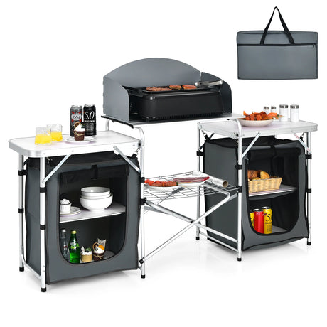 Folding Camping Table with Storage Organizer-Gray