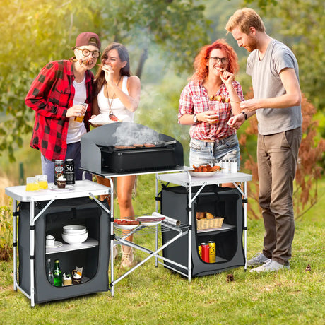 Folding Camping Table with Storage Organizer-Gray