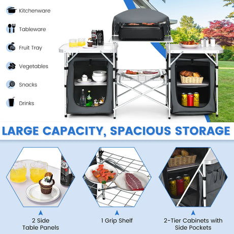 Folding Camping Table with Storage Organizer-Gray