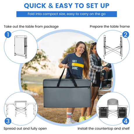 Folding Camping Table with Storage Organizer-Gray