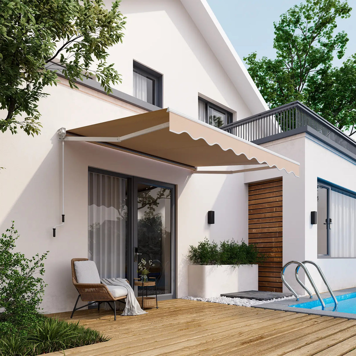 10FT x 8FT Retractable Shade Patio Awning with Crank Handle-Beige