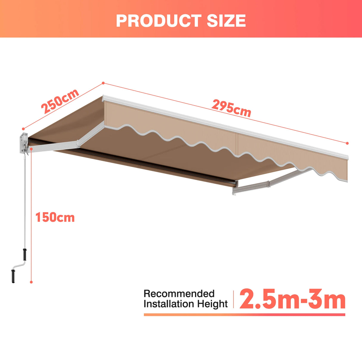 10FT x 8FT Retractable Shade Patio Awning with Crank Handle-Beige