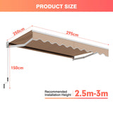 10FT x 8FT Retractable Shade Patio Awning with Crank Handle-Beige
