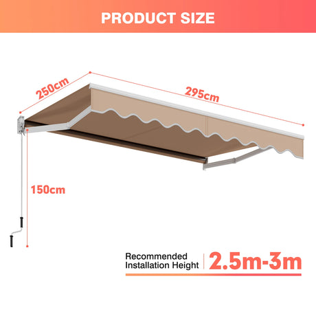 10FT x 8FT Retractable Shade Patio Awning with Crank Handle-Beige