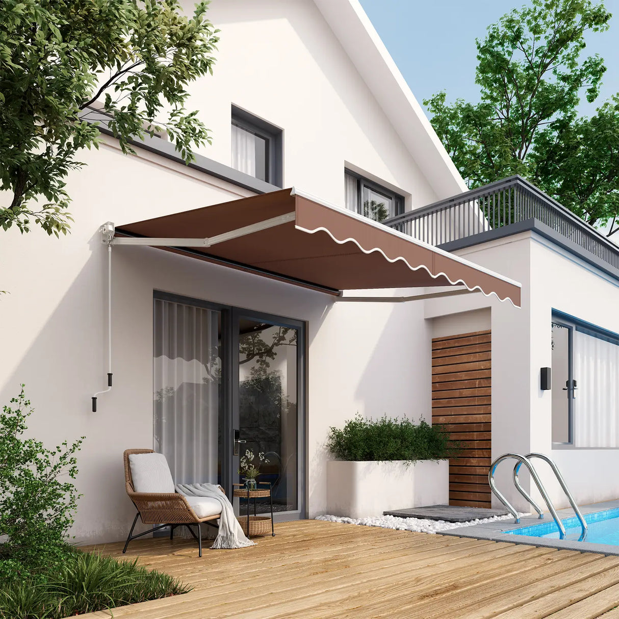 10 x 8.2 Feet Retractable Awning with Easy Opening Manual Crank Handle-Coffee